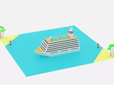 Lowpoly Cartoon Cruise Ship Low-poly 3D model