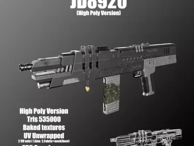 High poly and low poly gun-JD8920 Low-poly 3D model
