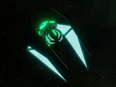 Spaceship starship in space with lights Low-poly 3D model