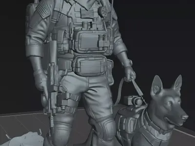 Combat Medic Handler And Rescue Dog STL Miniature Model 3D print model