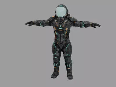 Futuristic Sci-Fi Armored Suit Character rigged and Animated 3D model