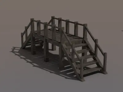 Stairs Wooden Low-poly 3D model