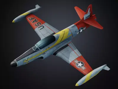 F-94A Starfire jet fighter Hand painted game model Low-poly 3D model