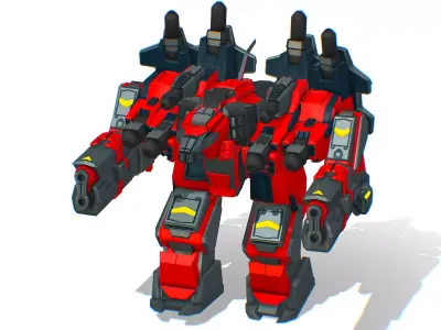 Animated Heavy Combat Robot Cyborg Machine Gun Low-poly 3D model