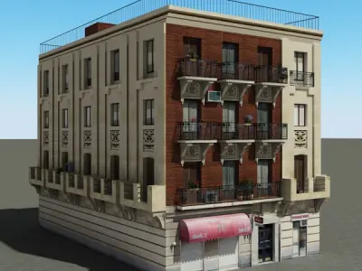 Building apartment with balcony Low-poly 3D model