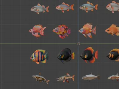 Tropical Freshwater Fish Pack Low-poly 3D model