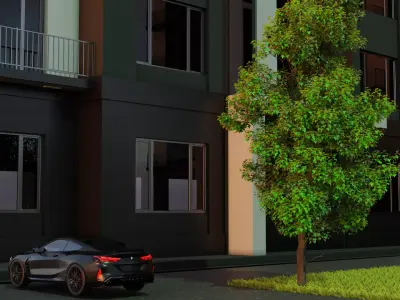 Modern Residential Apartment Complex - L-Shaped Building Free 3D model