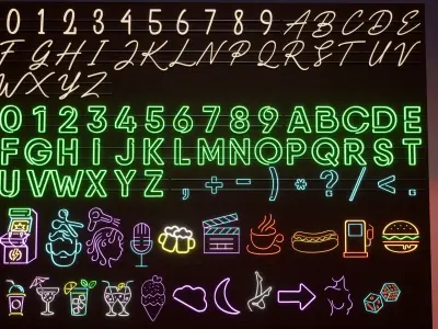 Neon billboards - city props 3D model