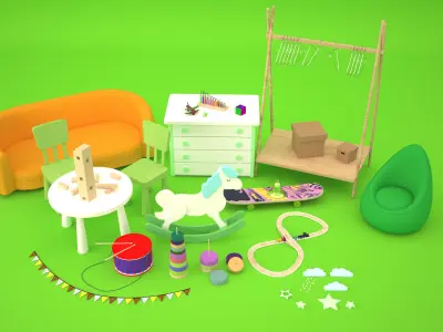 Toy Collection set of furniture 3D model