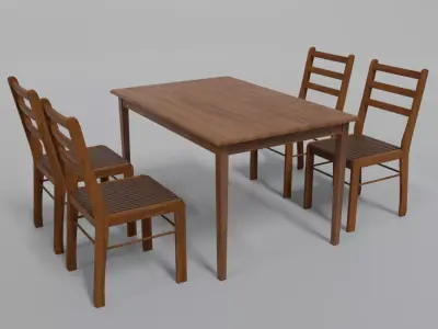 Wooden dining chair and table Free 3D model