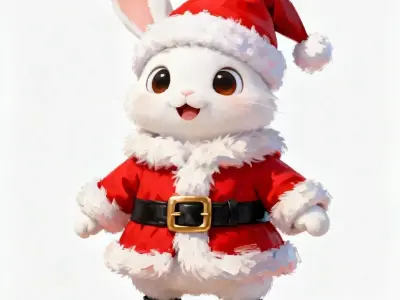 Fluffy Santa Rabbit 3D Model - Cute Holiday Mascot Low-poly 3D model