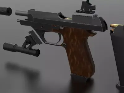 Pistol 93R  Fps - Tps Low-poly 3D model