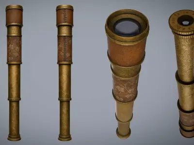 Game Ready Vintage Explorer Antique Spyglass -  Low-poly 3D model