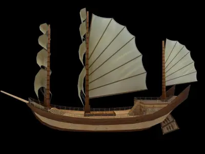 Sailing Ship - watercraft - pirate of caribbean - fluyt Low-poly 3D model
