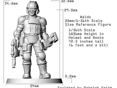 28mm Waldo Size Reference Figure With Cockpit Free 3D print model