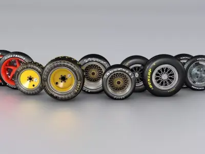 Wheels Collection tire and rim with button 3D model