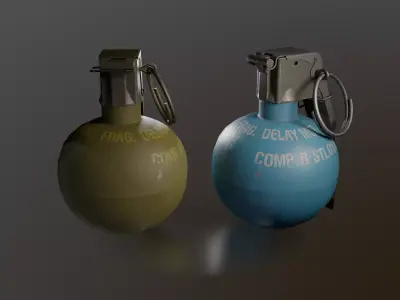 M67 HE Grenade  Game Ready PBR and LODS Low-poly 3D model