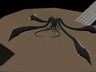 Character vs Cthulhu Animated blend Scene Low-poly 3D model