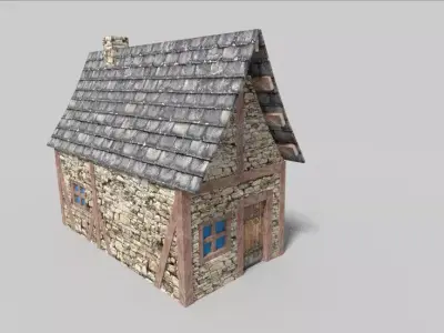 low poly medieval cottage Low-poly 3D model