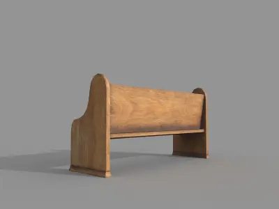Church Bench Lowpoly Game-Ready PBR 3D Model Low-poly 3D model