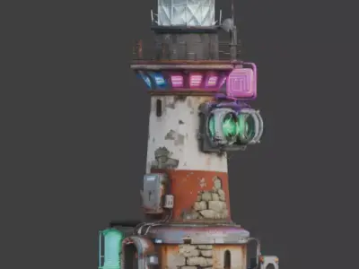 Cyberpunk Scavenger Lighthouse 3D Model Low-poly 3D model