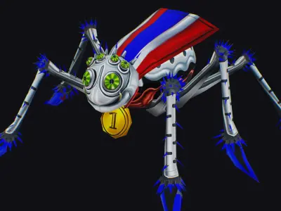 White Spider Robot Funny Cartoon Insect Parasite Beetle Lowpoly Low-poly 3D model