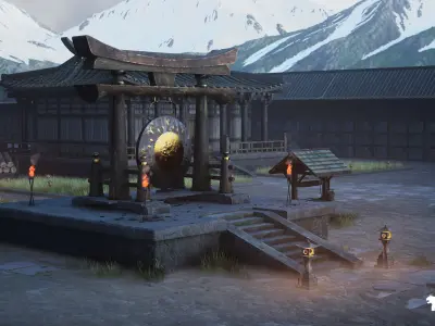 Japanese Temple Environment Low-poly 3D model