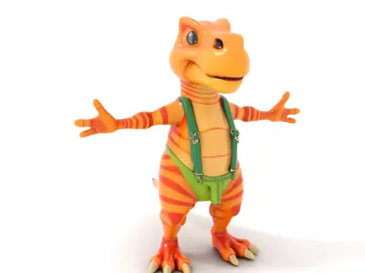 Rigged and Animated Striped Dinosaur Character with Green Ove... Low-poly 3D model