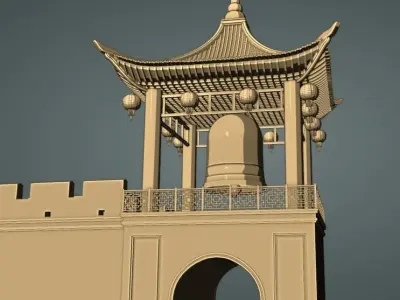 Chinese Gate Tower 01 Low-poly 3D model