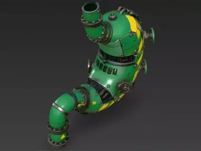 Green Cyberpunk Tech Stomach Model Bundle Low-poly 3D model