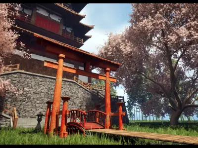 Modular Asian Castle Low-poly 3D model