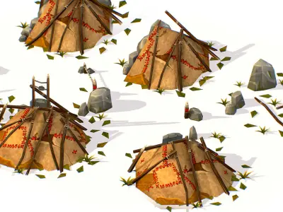 Handpaint Cartoon Stone Big Building House model Low-poly 3D model