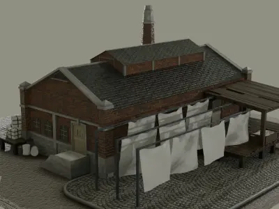 Factory brick building Free 3D model