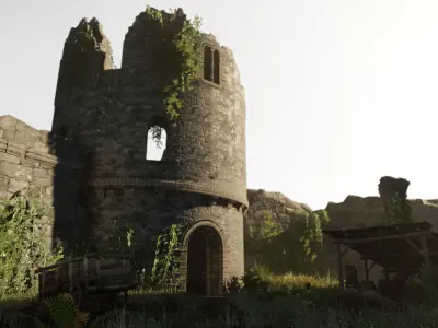 Castle Ruins Environment - PBR Medieval Props and Vegetation Low-poly 3D model