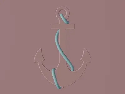 Wooden Ship Anchor with Rope Low-poly 3D model