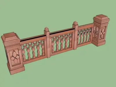 indian jodhpuri stone railing with balester 3d modal Low-poly 3D model