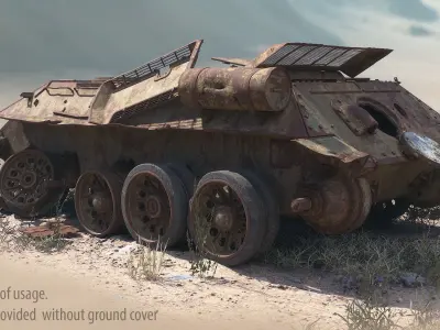 Tank T-34 Chassis Rusted 3D model