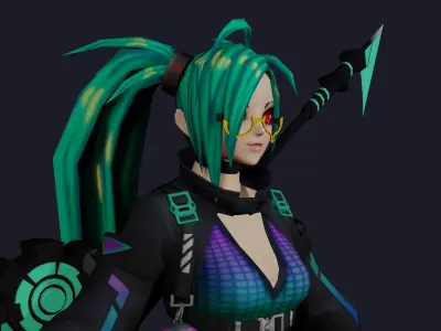 Kimutsa female character with long hair and eyes Low-poly 3D model