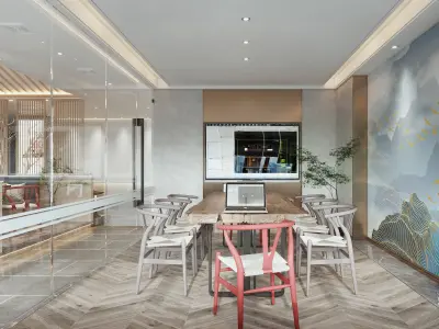 chinese reception lobby office interior 3D model