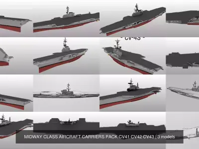  MIDWAY CLASS AIRCRAFT CARRIERS PACK CV41 CV42 CV43 3D Model Collection