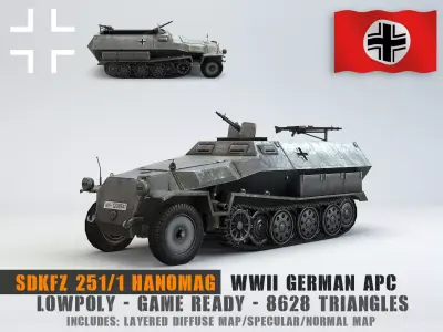 Low Poly Sdkfz 251 Hanomag armored car Low-poly 3D model