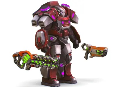 Cyborg Machine Gun with Automatic Rifle and Pistol - 3dsMax Low-poly 3D model