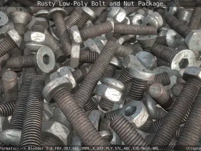 Rusty Low-Poly Bolt and Nut Package Low-poly 3D model