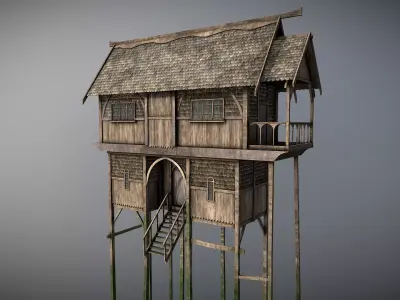Medieval lake village - House 3 Low-poly 3D model