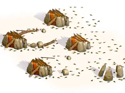 Handpaint Cartoon Stone Building House model Low-poly 3D model