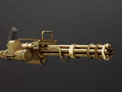 Minigun Golden Low-poly 3D model