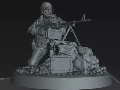 Battlefield Machine Gunner STL Modern Military Miniature Model 3D print model