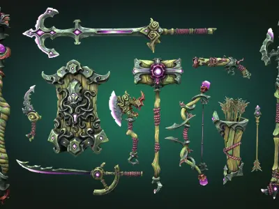 Coastal weapons collection Low-poly 3D model