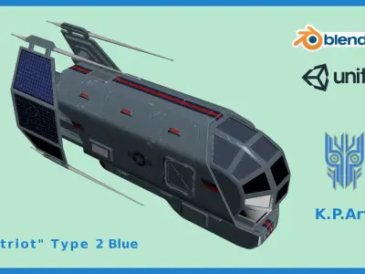 Spaceship Patriot Type 2 Blue Low-poly 3D model