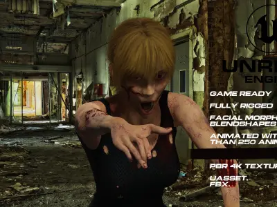 Zombie full rigged - game ready - animated Low-poly 3D model
